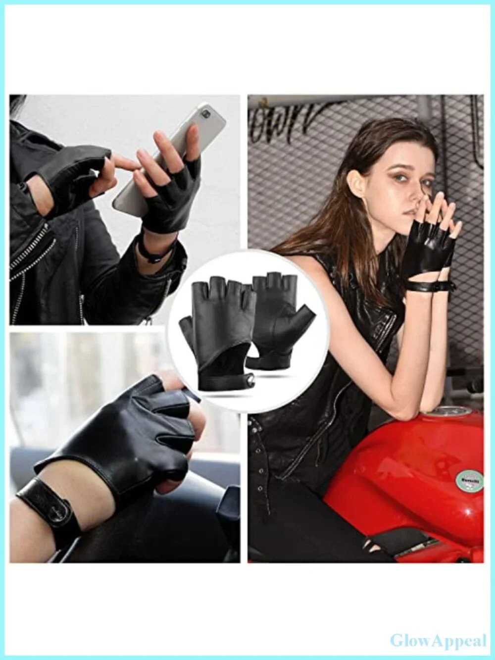 Genuine Sheepskin Fingerless Leather Gloves Driving Motorcycle Unlined Half